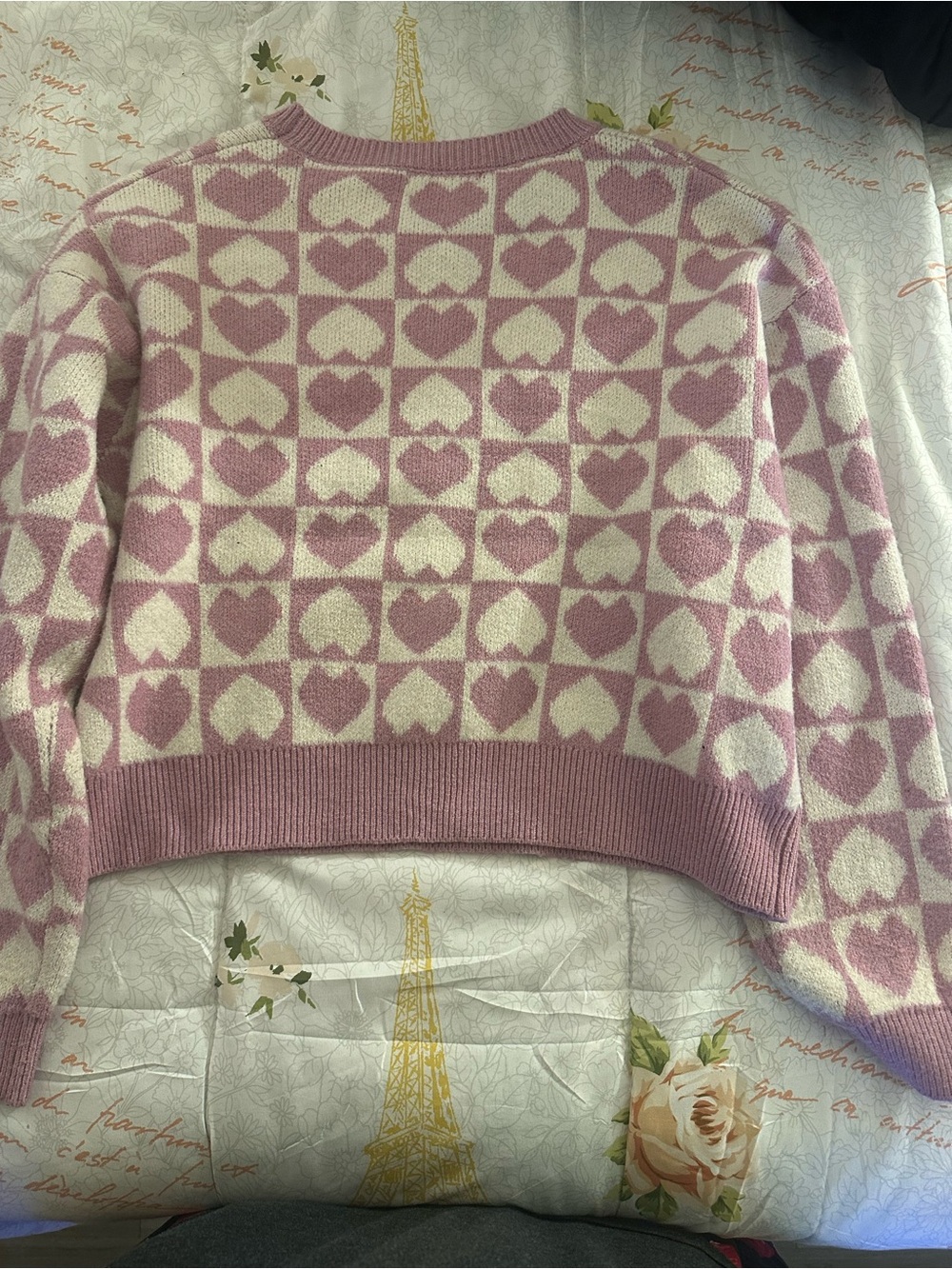 Hooked Up by IOT Pink and Cream Heart-Check Crewneck Sweater